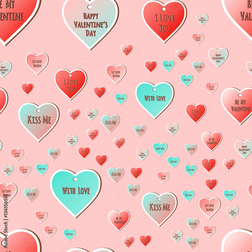 Happy Valentines Day. seamless pattern with Cards for Holiday Labels Design. Shape of hearts.