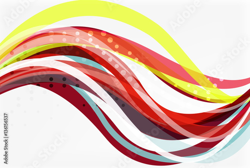 Vector color wave lines with dotted effect on light background