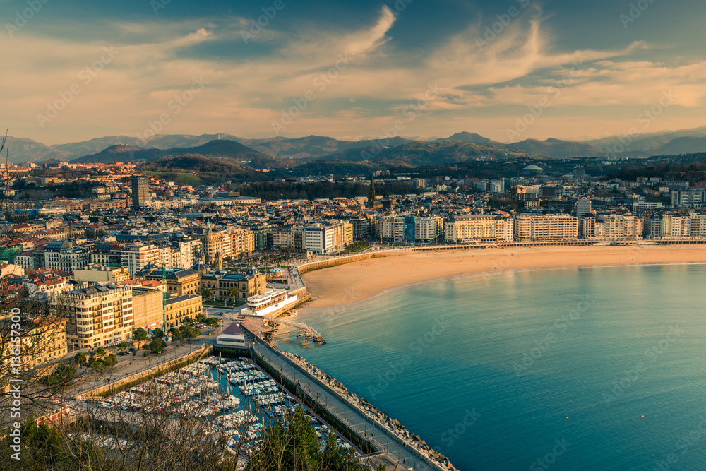 Panoramic vista over San Sebastian city and beach