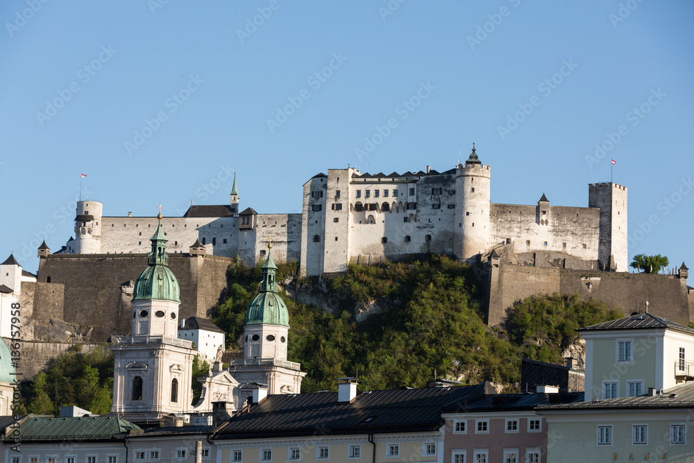 Old town and Fortress Hohensalzburg, beautiful medieval castle in Salzburg, Austria