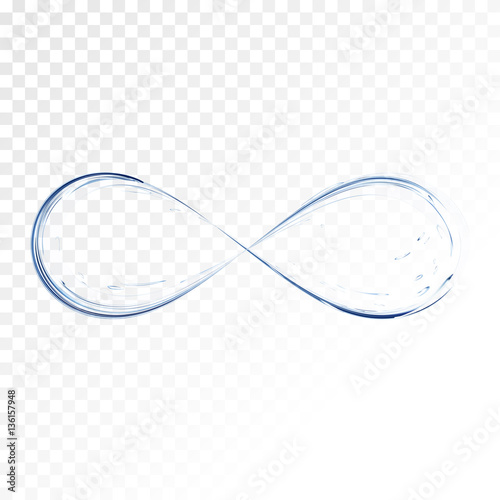 Infinity symbol. Blue water splash transparent. Aqua as not endless and limitless resource, ecological problem concept. vector 3d illustration