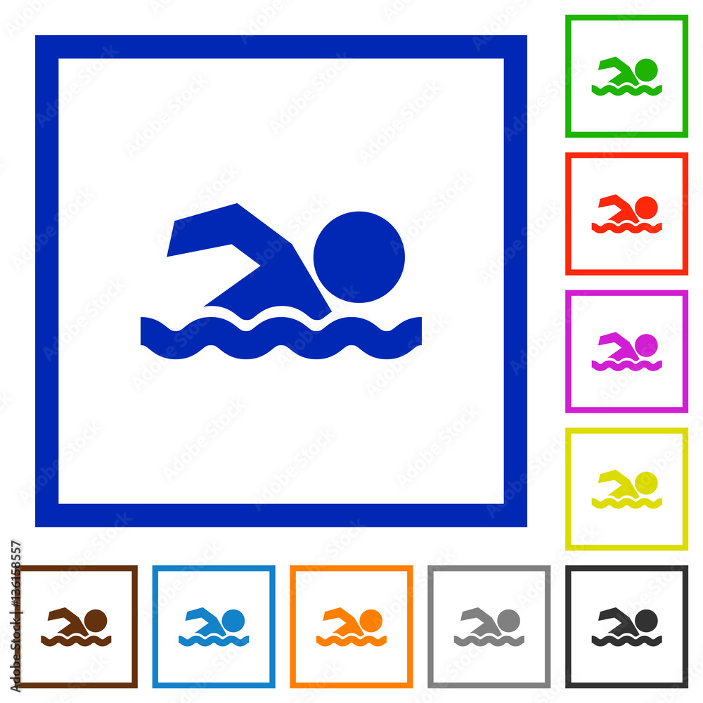 Swimming man flat framed icons