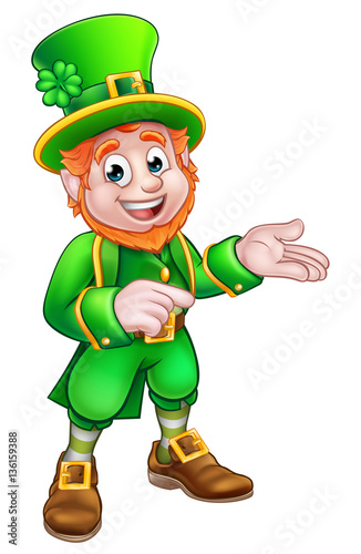 Cartoon St Patricks Day Leprechaun Pointing