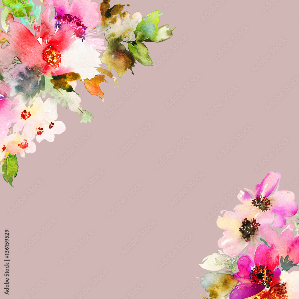 Naklejka premium Greeting card with watercolor flowers handmade.