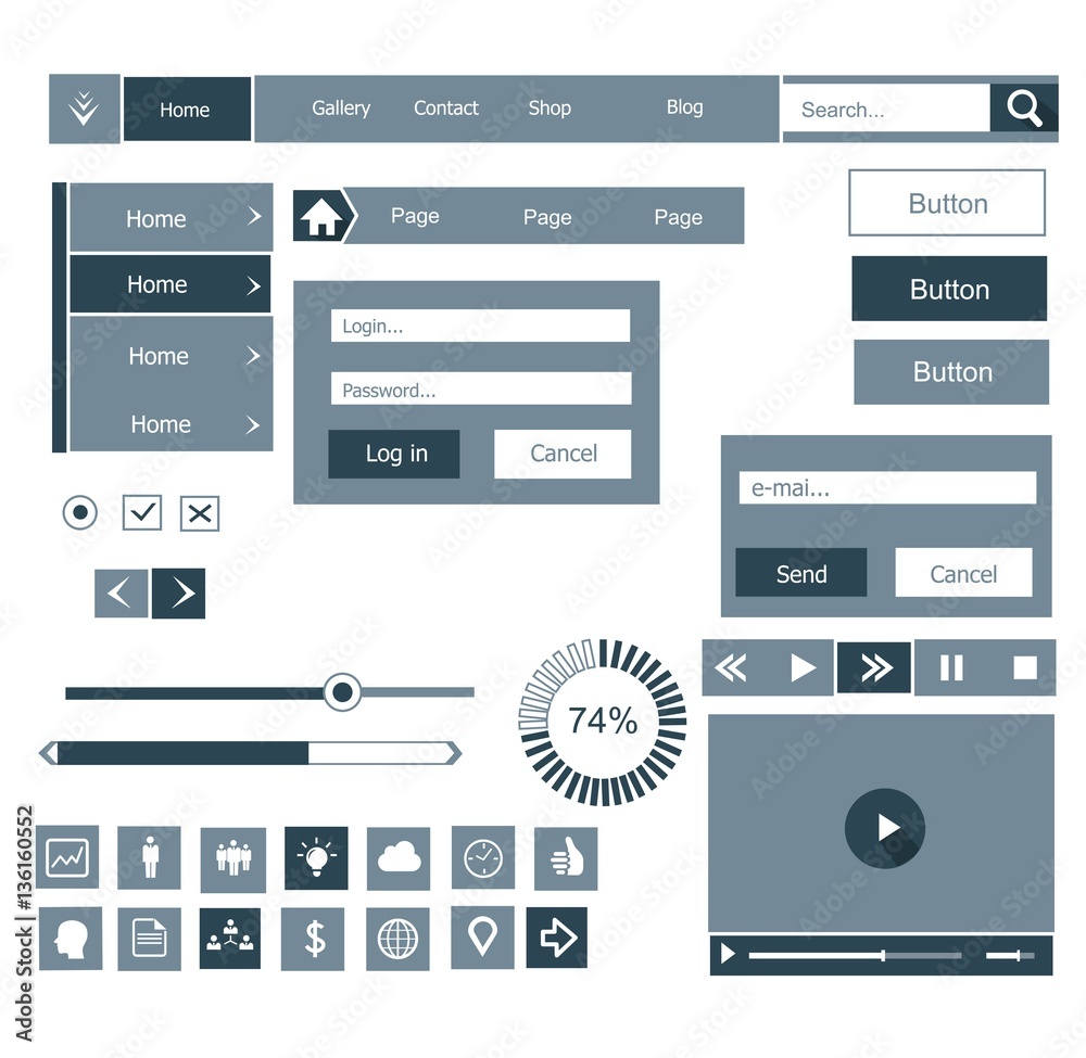 Web UI Elements. Buttons, Switchers, Slider