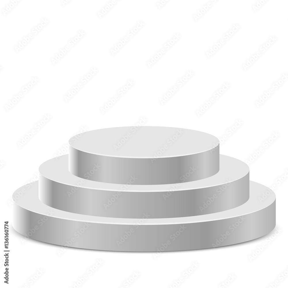 Three step white round podium isolated on white background. Three step white round podium isolated on white background.