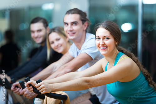 Group cycling in fitness club