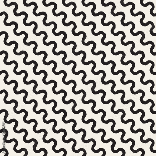 Roughly Drawn Wavy Stripes Stylish Graphic Texture. Vector Seamless Black and White Pattern