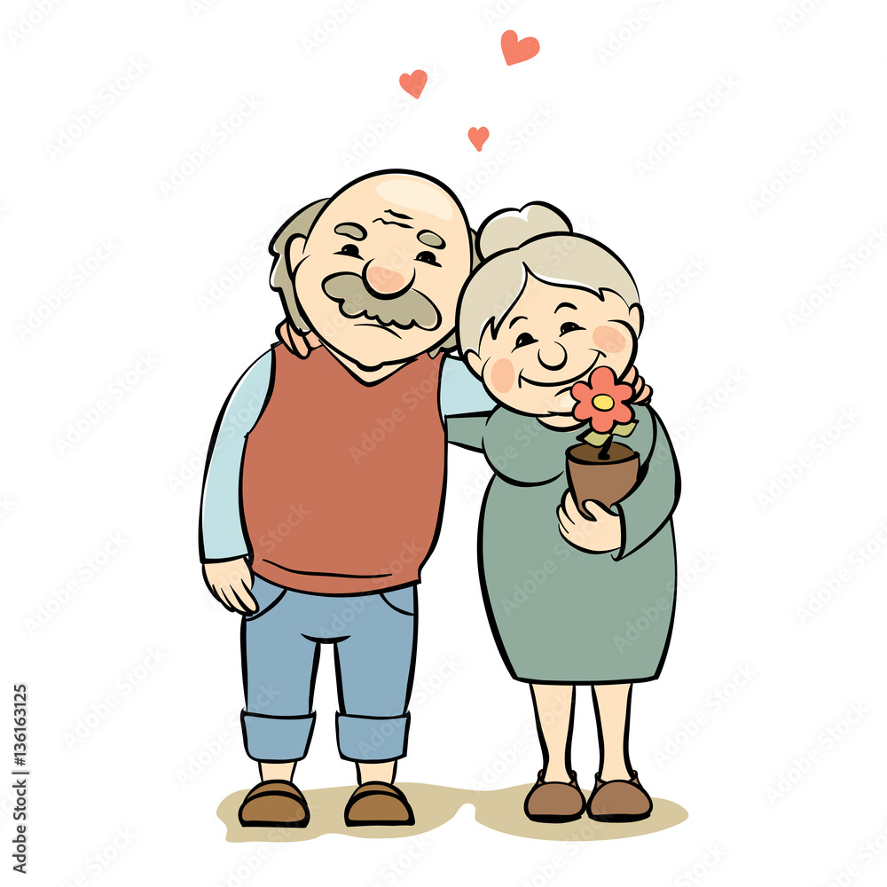 Loving elderly couple / Vector illustration of grandparents happy together, valentines card Loving elderly couple / Vector illustration of grandparents happy together, valentines card