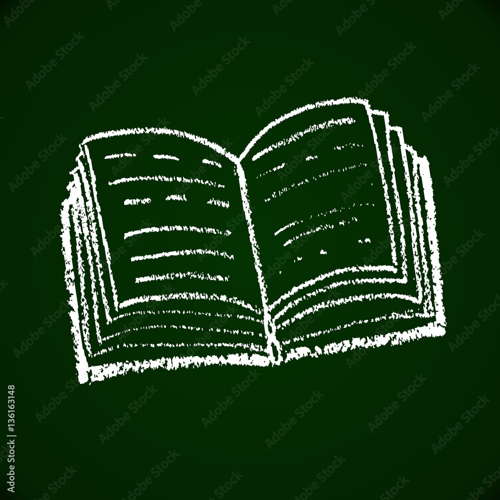 doodle book hand lettering handwriting chalk lettering signboard green white symbol vector scribble - Buch Kreidezeichnung Vektor freigestellt auf grüner Tafel