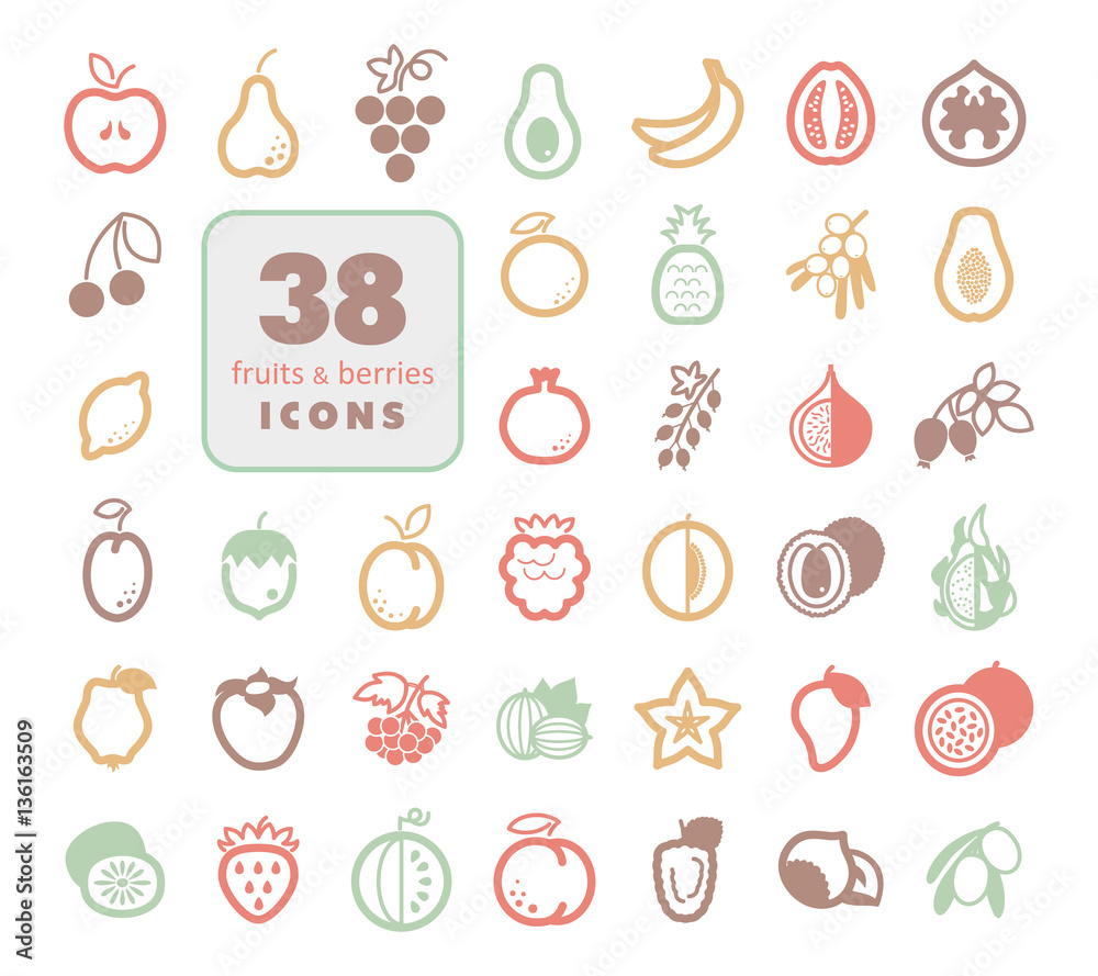Set of Fruits and Berries icons