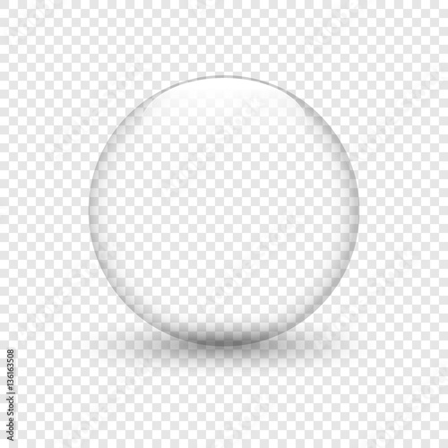 Glass bowl with shadow on isolated background. Water drop. Glass sphere. Bubble. Vector illustration