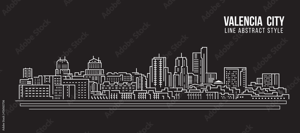 Cityscape Building Line art Vector Illustration design - Valencia city