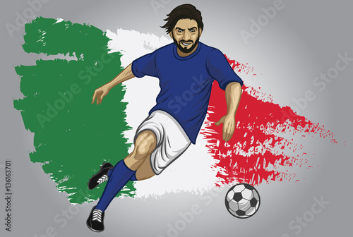 Italy soccer player with flag as a background