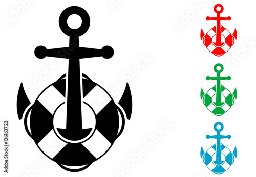 Icono plano salvavidas en ancla en varios colores