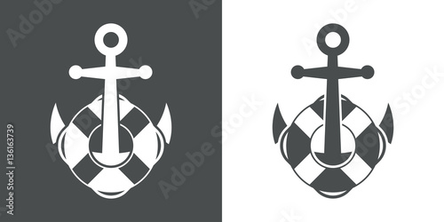 Icono plano salvavidas en ancla gris y blanco
