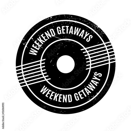 Weekend Getaways rubber stamp. Grunge design with dust scratches. Effects can be easily removed for a clean, crisp look. Color is easily changed.