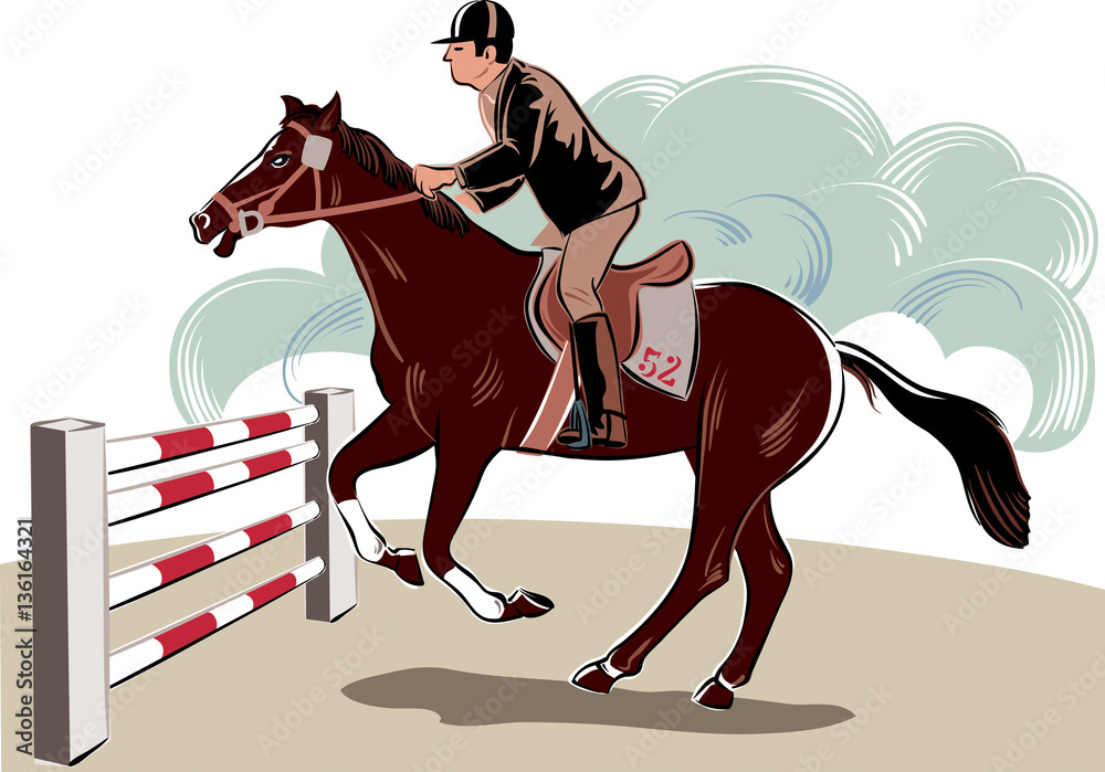 Horse and rider during a jumping competition hurdles. Horse and rider during a jumping competition hurdles.