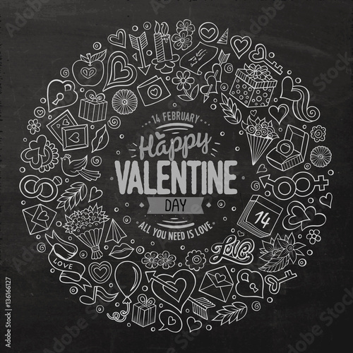 Vector set of Love cartoon doodle objects
