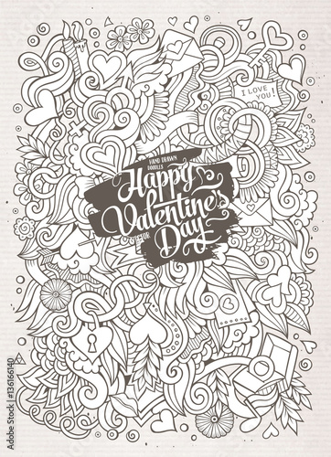 Cartoon cute doodles hand drawn Valentines Day illustration