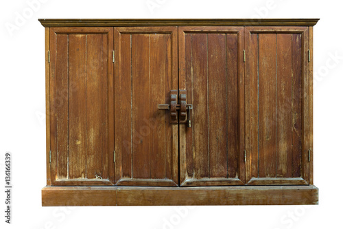 Vintage : The old wooden wall cabinet with white background