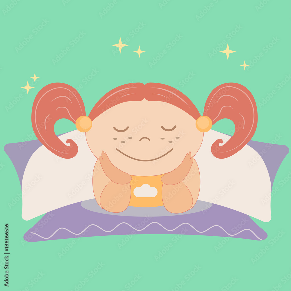 Illustration of a Cute Little Girl Lying on a Bed Supporting Her Face with Arms in Sleepiness Illustration of a Cute Little Girl Lying on a Bed Supporting Her Face with Arms in Sleepiness