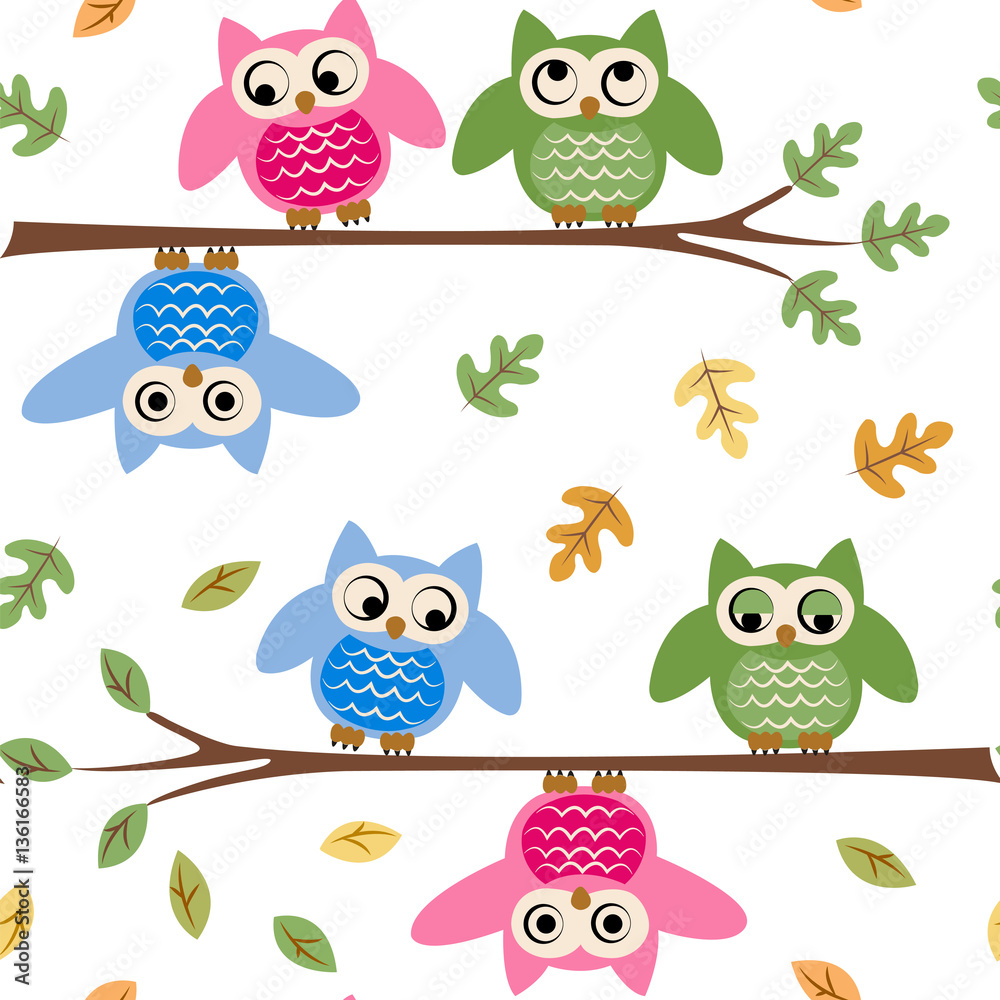 cartoon owl on a branch Stock Vector | Adobe Stock