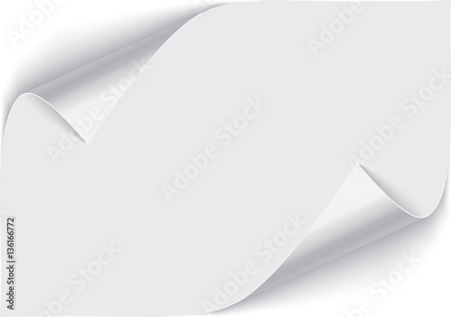 Page curl with shadow on blank sheet of paper.