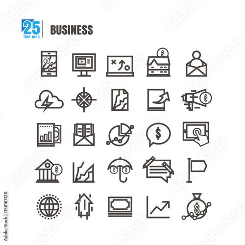 Business icons set. Line style. idea imagery bank online graph mortgage home send message success Profit vector on white background