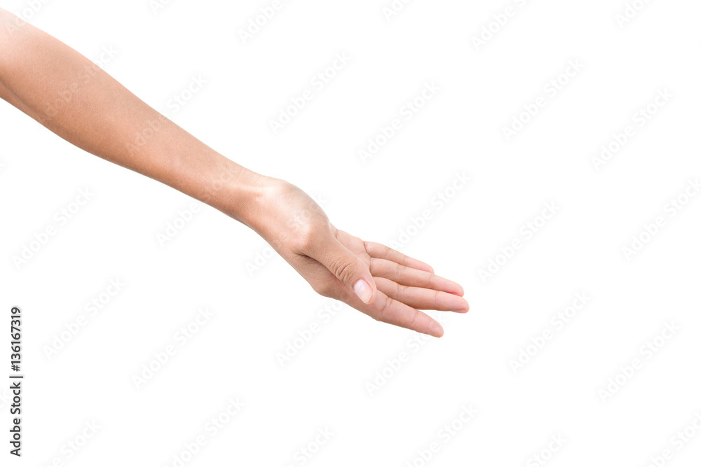 Beautiful woman hand holding items isolated on white background. Beautiful woman hand holding items isolated on white background.