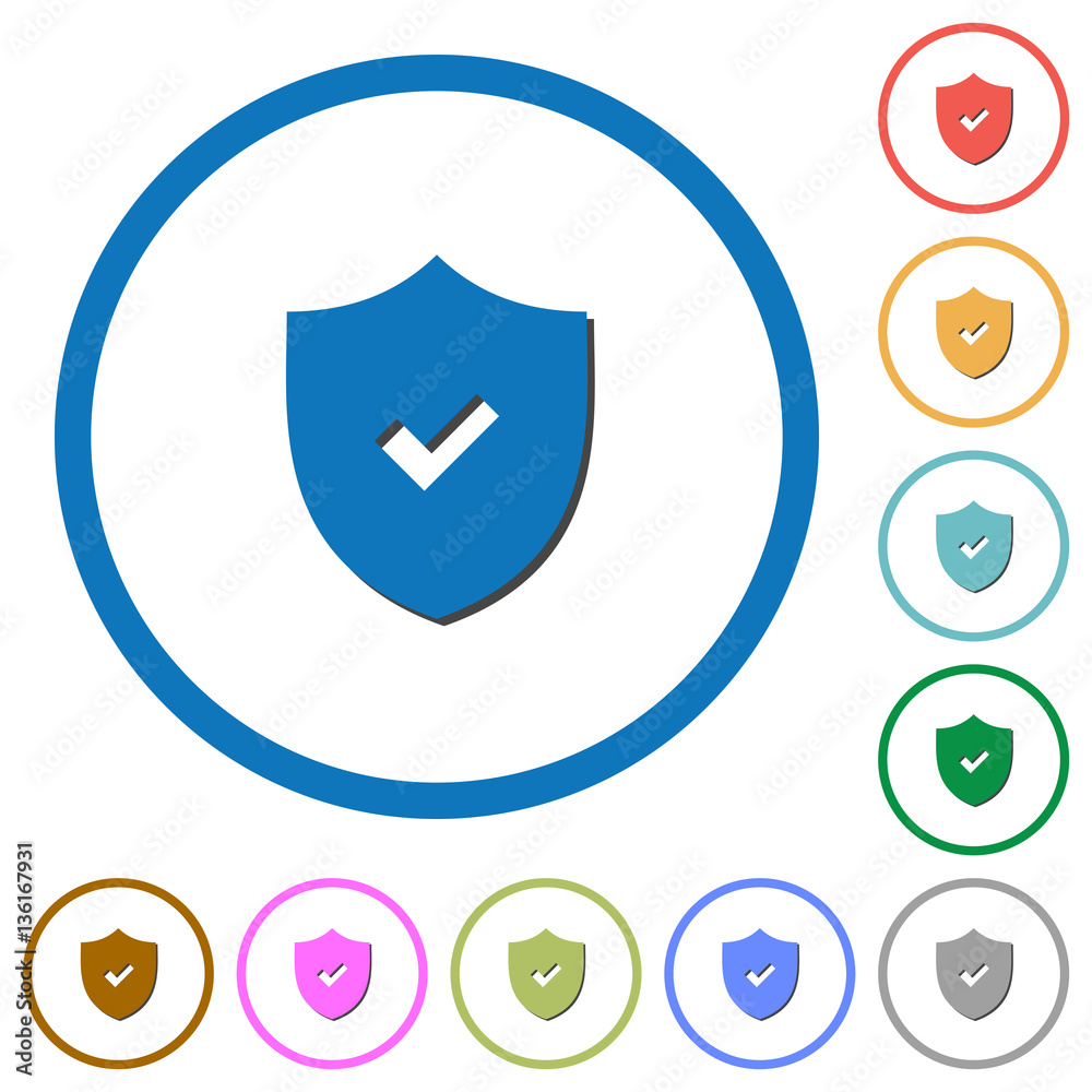 Active security icons with shadows and outlines Active security icons with shadows and outlines