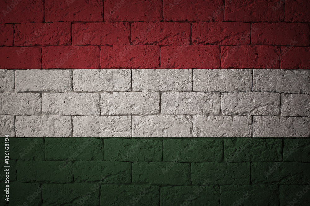Flag with original proportions. Closeup of grunge flag of Hungary