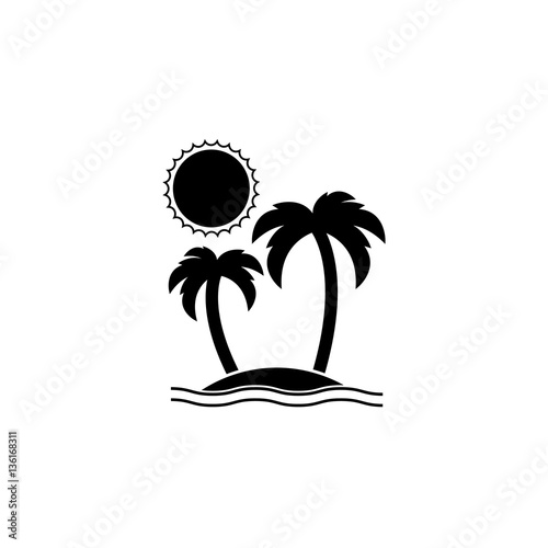 Island solid icon, travel & tourism, sun and palm, a filled pattern on a white background, eps 10.