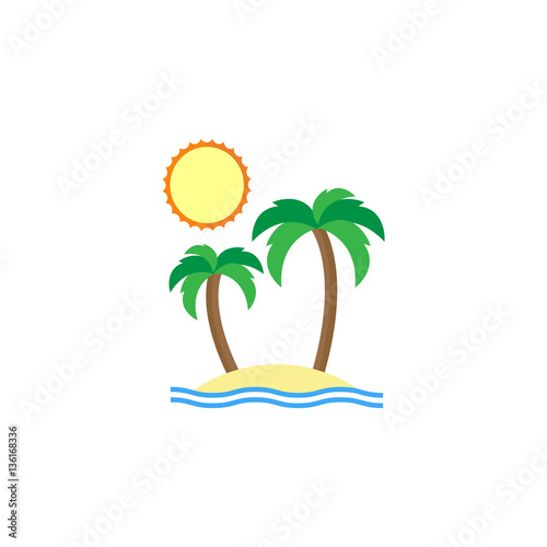 Island flat icon  travel   tourism  sun and palm  a colorful solid pattern on a white background  eps 10.