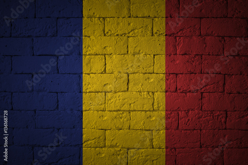 Flag with original proportions. Closeup of grunge flag of Romania
