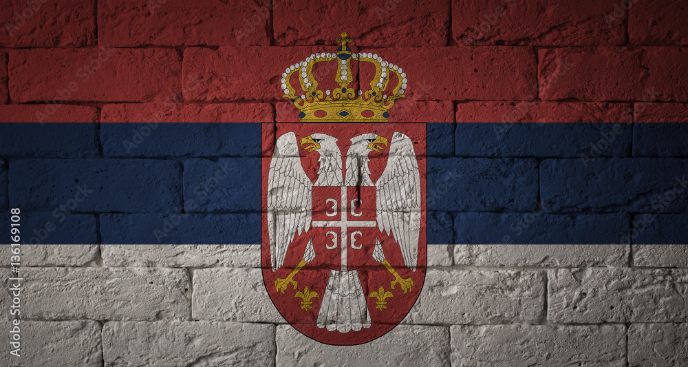 Flag with original proportions. Closeup of grunge flag of Republic of Serbia