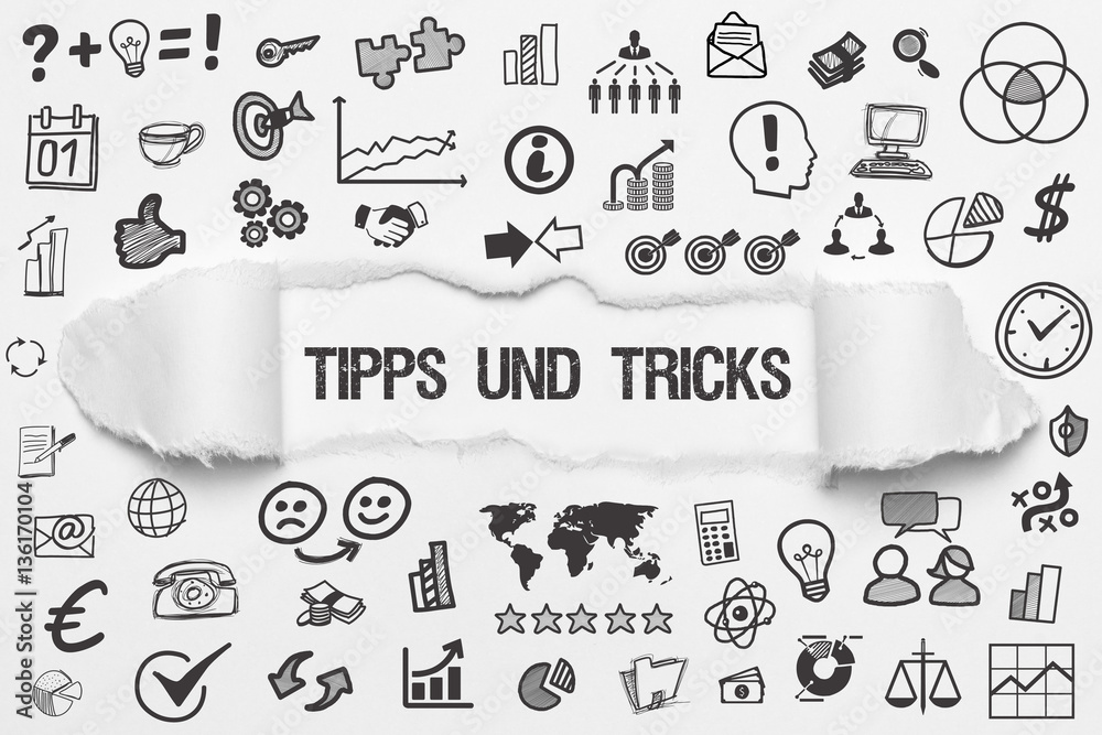 Tipps und Tricks / weißes Papier mit Symbole