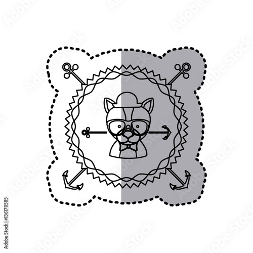 Fototapeta Naklejka Na Ścianę i Meble -  stamp sticker silhouette husky dog animal with accesories vector illustration