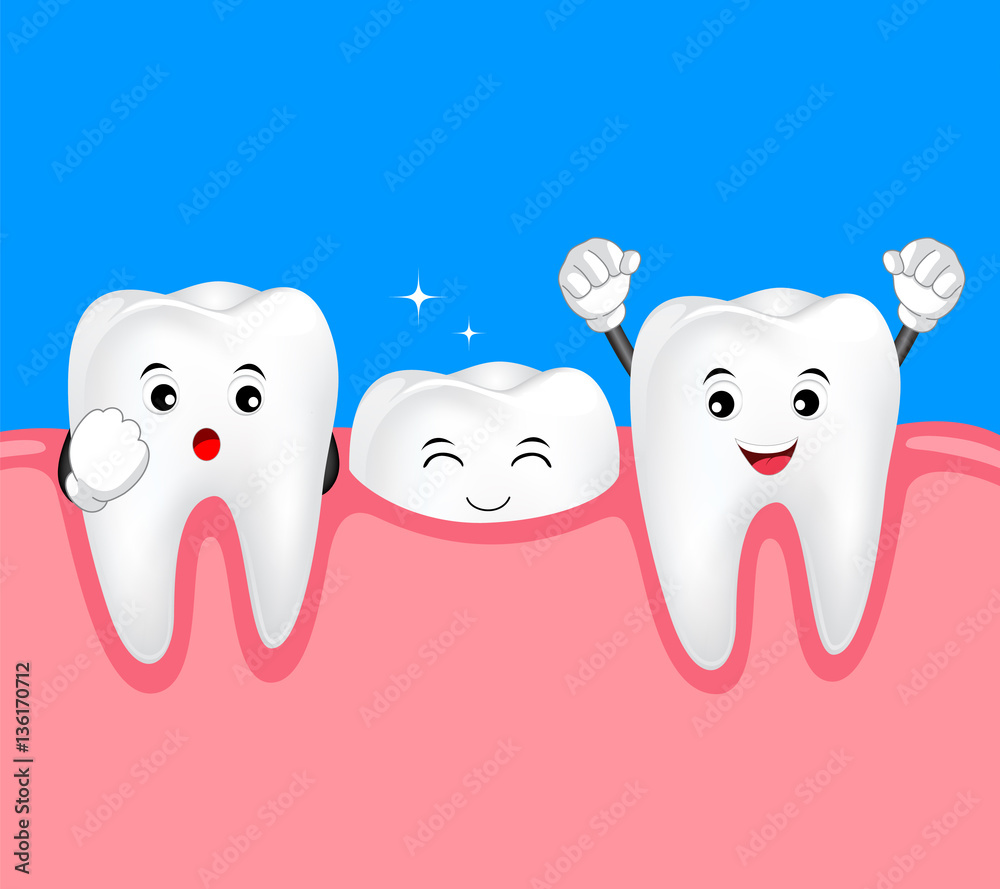 New tooth character growing up. Dental care cute cartoon, illustration. New tooth character growing up. Dental care cute cartoon, illustration.