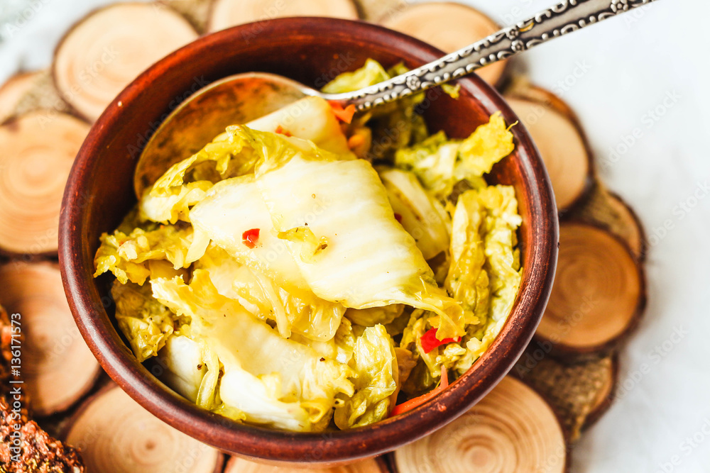 Kimchi cabbage with turmeric and raw bread, ready to eating, Kimchi cabbage with turmeric and raw bread, ready to eating,