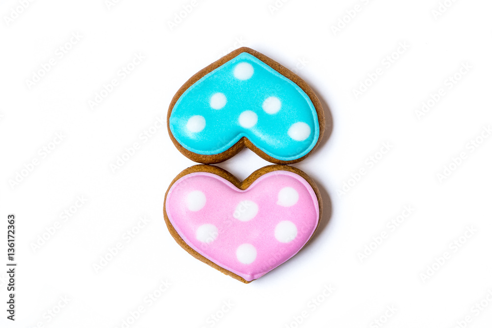 Heart shaped st. Valentine's cakes lay together on white background Heart shaped st. Valentine's cakes lay together on white background