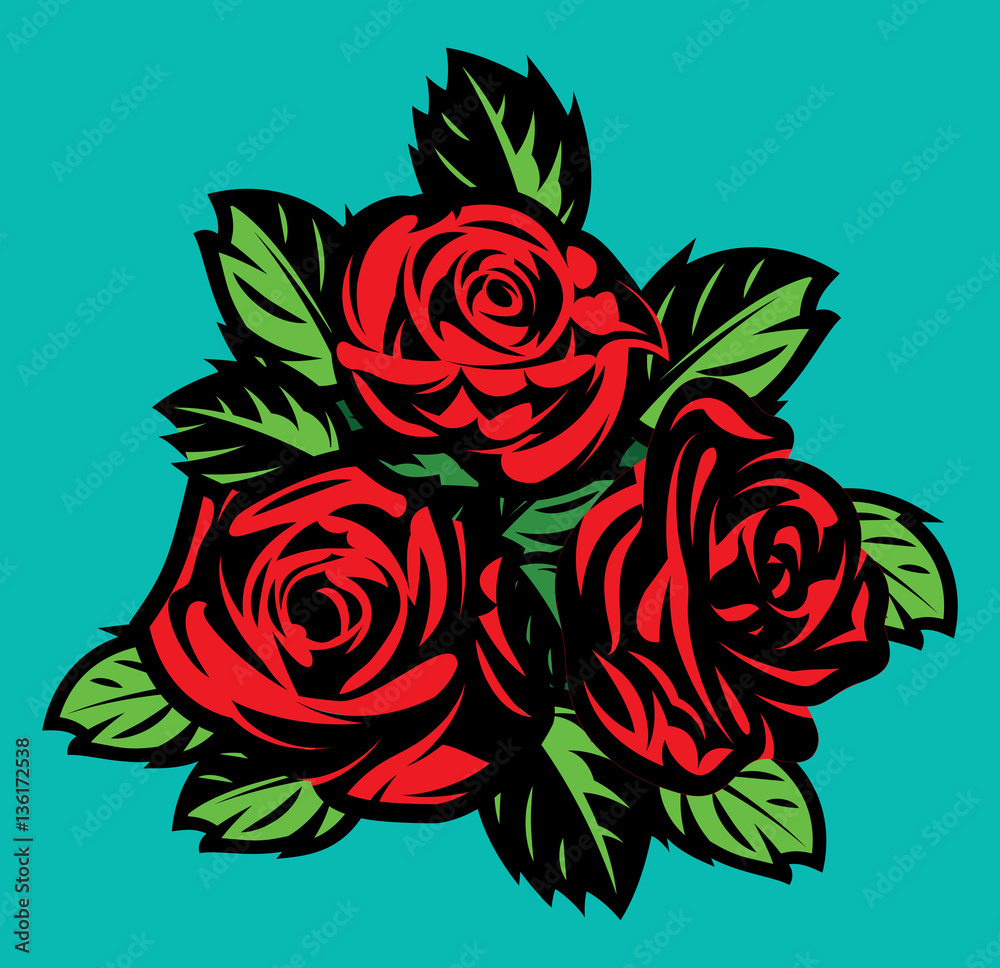vector set of three blooming rose with leaves for design vector set of three blooming rose with leaves for design