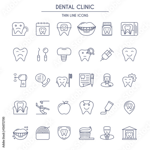 Fototapeta Naklejka Na Ścianę i Meble -  Dental Clinic Thin Line Icons Set
