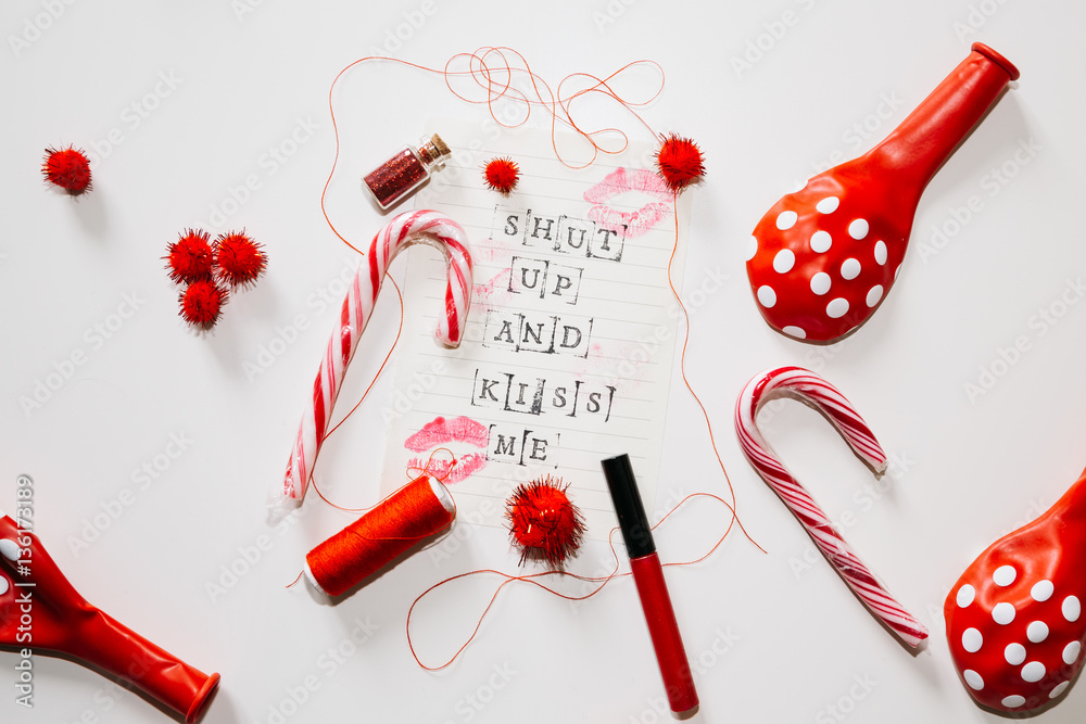 valentine's day in red- white background, romantic and for lovers