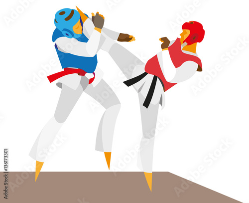 Taekwondo fighter attacking his opponent