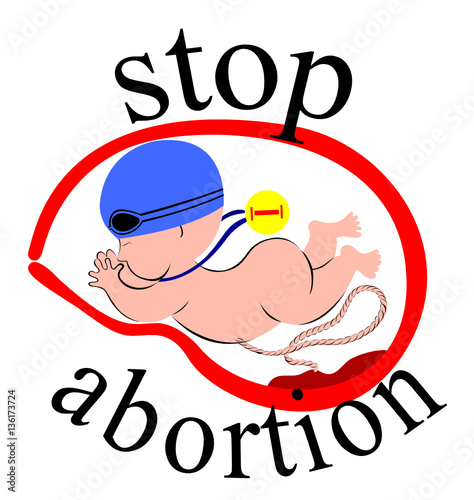 Embryo, baby symbol. Pregnancy.The fetus in the womb. Little baby curl up illustration. abortion. Abortion Is Personal Decision. Embryo with scissors.