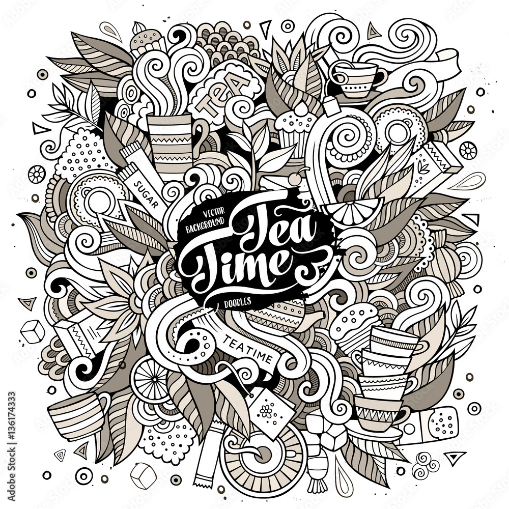 Cartoon cute doodles Tea time illustration
