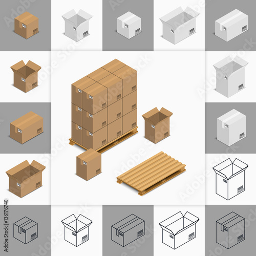 Set of icons cardboard boxes