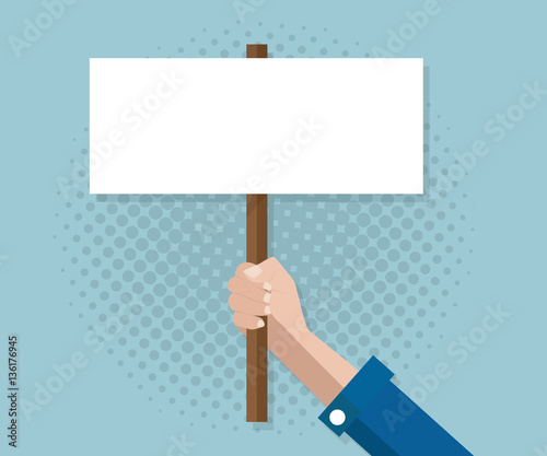 hand with blank sign banner