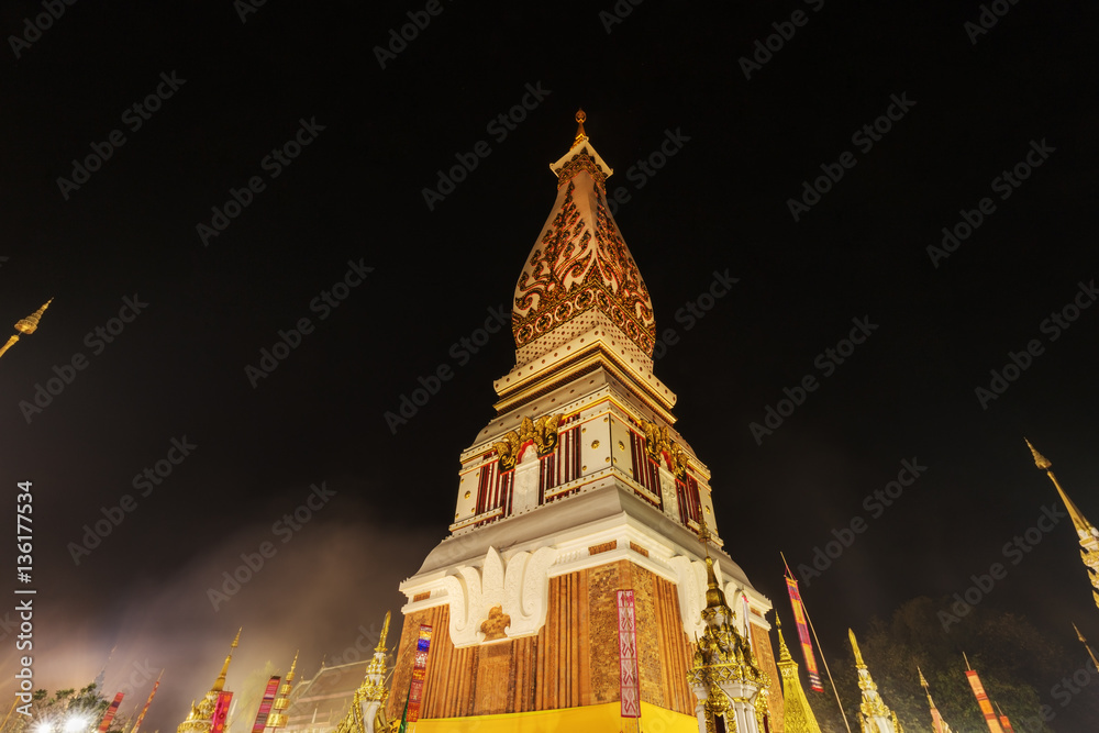 Wat Phra That Panom temple at night, Nakhon Phanom, Thailand.